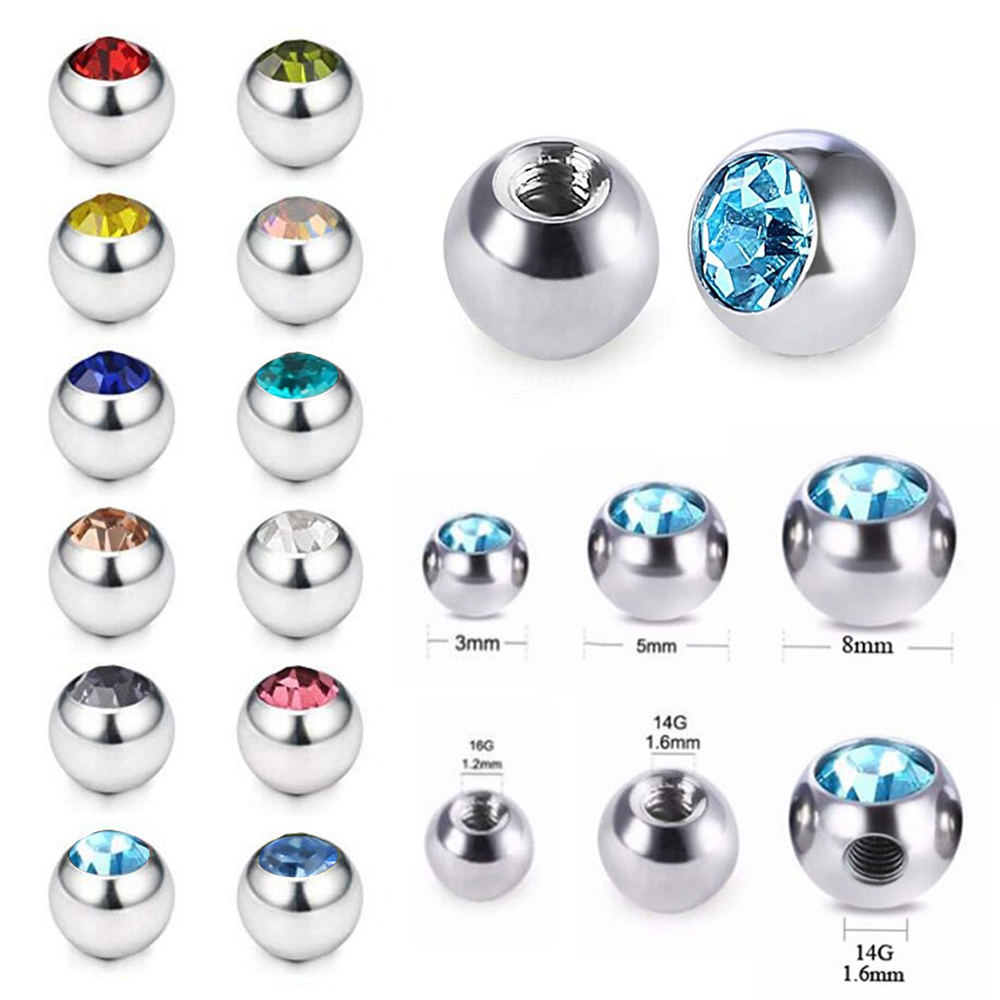 Body Jewelry Replacement Ball - 60PcsสแตนเลสCZคริสตัลสกรูเปลี่ยนลูก16Gและ14Gลิ้นBarbellแหวนหูbellyเจาะคิ้วเครื่องประดับ
