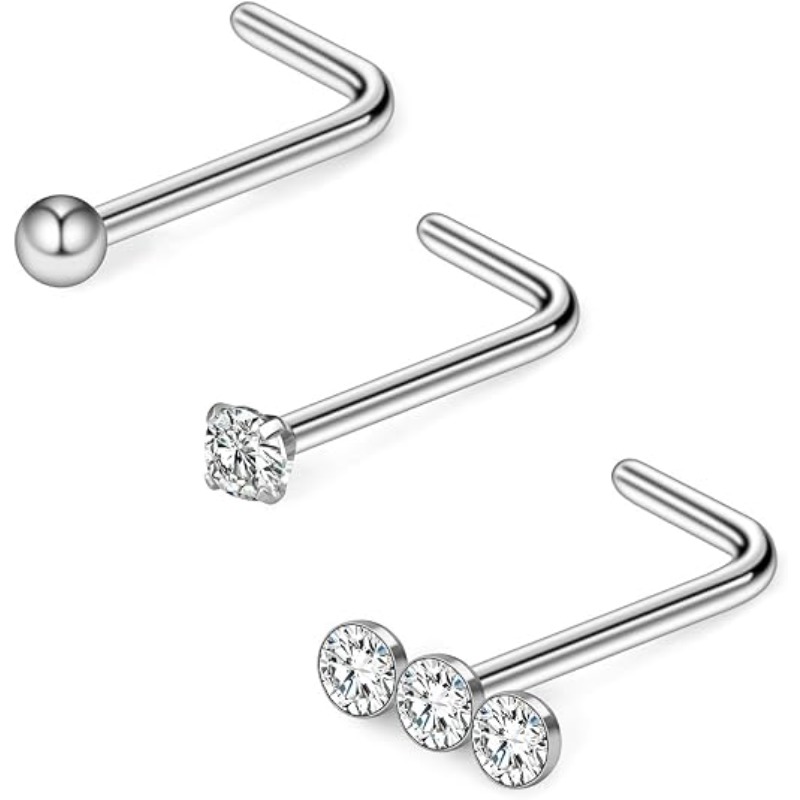 Body Jewelry Surgical Steel - 3 ชิ้น 20G แหวนเจาะจมูกทรงกลมประดับเพชร CZ ทรงสามเหลี่ยม
