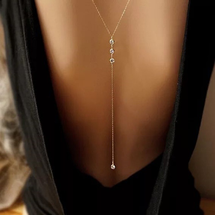Body Jewelry Necklace - สร้อยคอประดับเพชรเทียมแบบเซ็กซี่สำหรับผู้หญิง สไตล์บิกินี่ สายไขว้สำหรับใส่ที่หลัง เหมาะสำหรับงานแต่งงาน ชุดเดรส งานเทศกาล