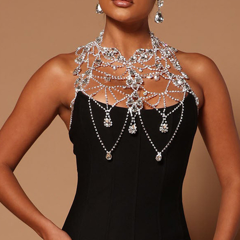Body Jewelry Retainers - โซ่หน้าอกพู่หยดน้ําหลายชั้นที่ทันสมัยพร้อมห่วงโซ่ร่างกาย rhinestone ของผู้หญิงสไตล์ที่พูดเกินจริง