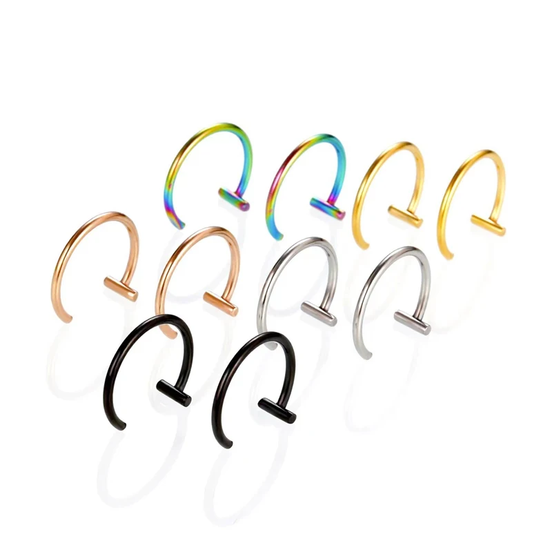 Body Jewelry Surgical Steel - 5 ชิ้น ต่างหูเจาะกระดูกอ่อน/ทรากัส แบบ T-Bar ครึ่งห่วง