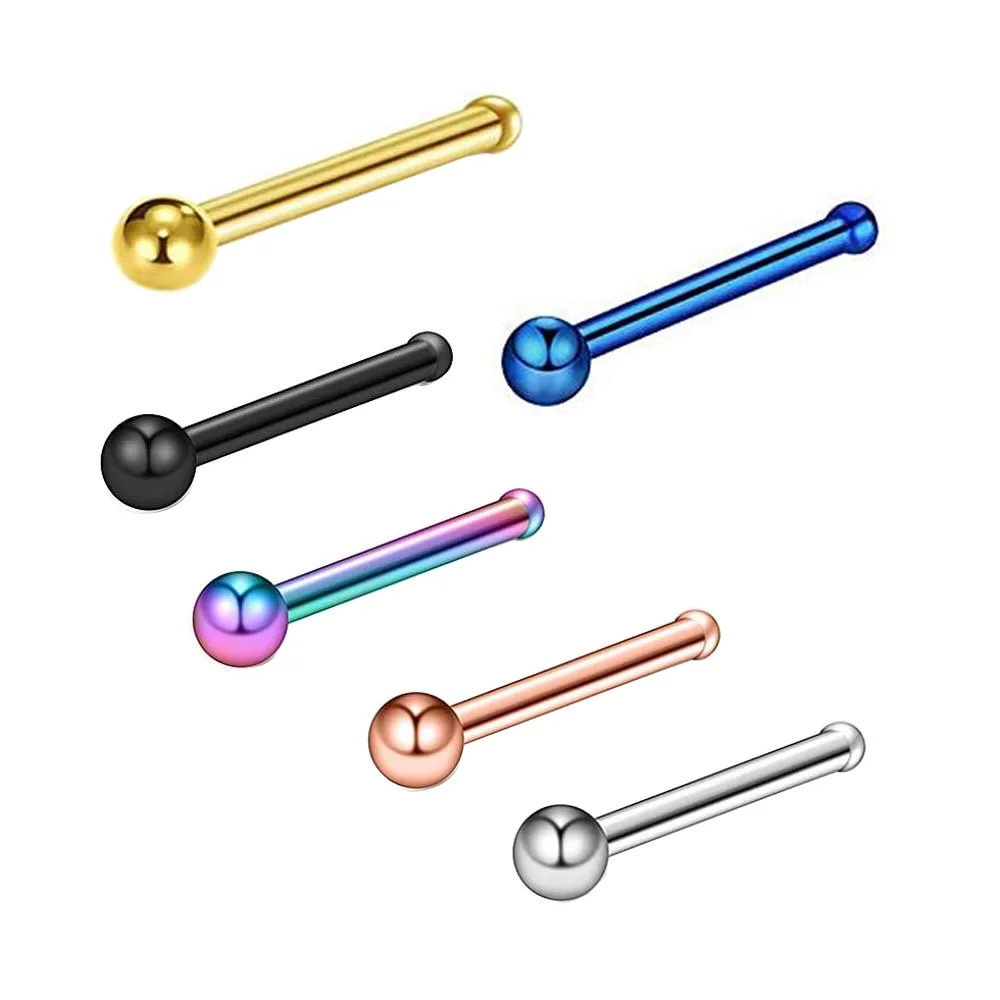 Body Jewelry Surgical Steel - 6 ชิ้น 20G สกรูเกลียวสำหรับเจาะจมูกแบบโค้ง ทำจากสแตนเลสเกรด 316L