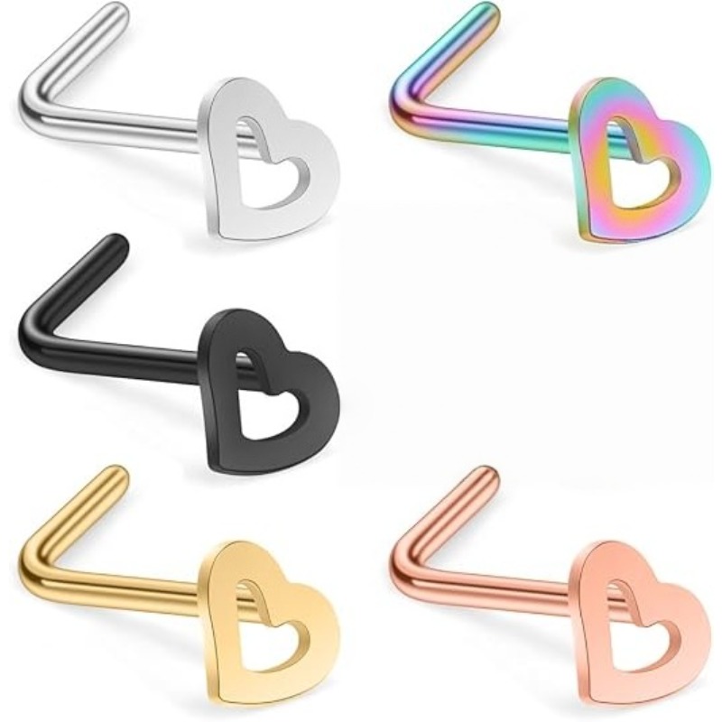 Body Jewelry Surgical Steel - 5 ชิ้น 20G สเตนเลสเกรดศัลยกรรม จิวจมูกรูปหัวใจ ห่วงจมูก
