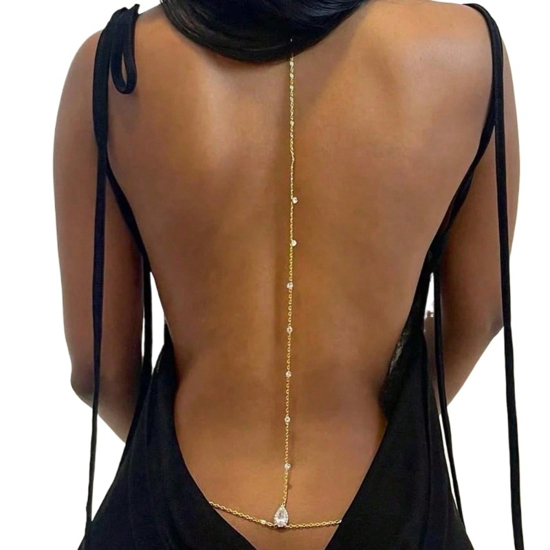 Body Jewelry Necklace - เจ้าสาวBackless Rhinestone Waterdrop Body Chain Bellyเอวสร้อยคอผู้หญิงแม่แฟนฤดูร้อนBeachเครื่องประดับ